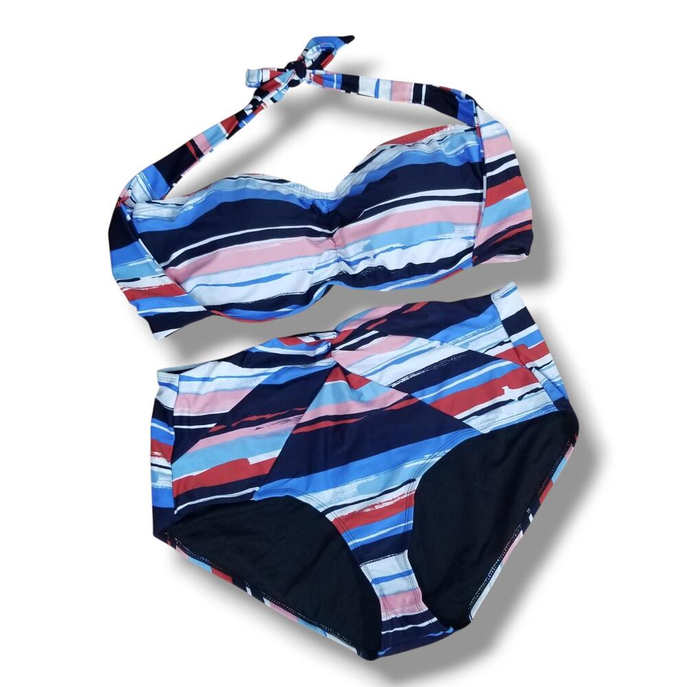 Swimsuits For All Swim Sexy 2 Piece Bikini‎ Womens 22 Plus Red White Blue